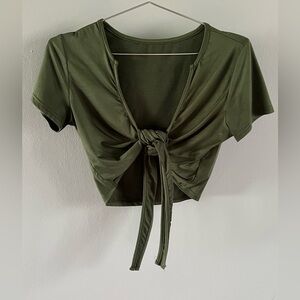 Olive Green Tie-Front Crop Top